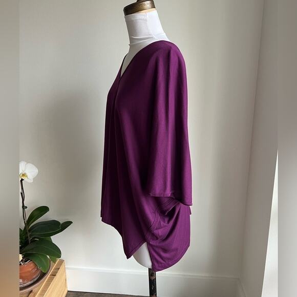 NATORI PURPLE V NECK TUNIC TOP HANKERCHIEF DRAPED KIMONO SLEEVE SIZE M - Picture 4 of 5